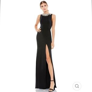 Mac Duggal Jewelneck High Slit Gown